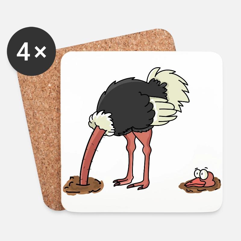 Vogelstrauß Vogel Strauß - Untersetzer (4er-Set) - Weiß