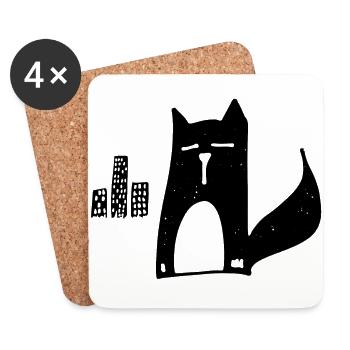 Drawing cat city night - Coasters (set of 4) - white - Front