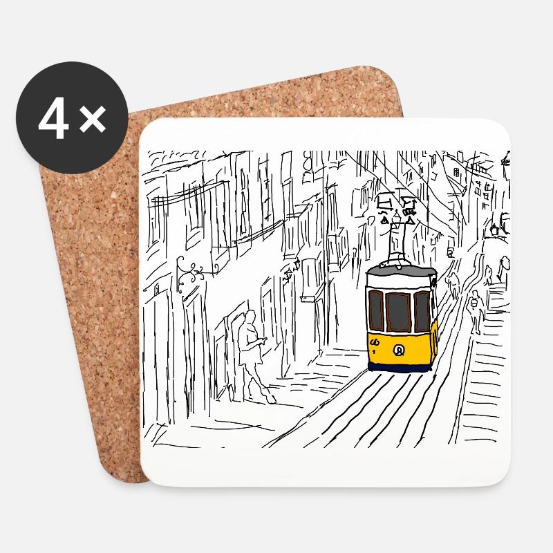 Lissabon Straßenbahn - Untersetzer (4er-Set) - Weiß