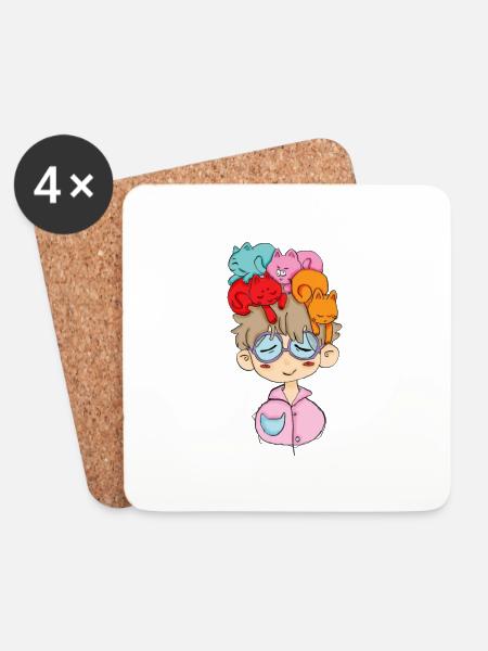 Cats on the head, Petscontest - Coasters (set of 4) - white