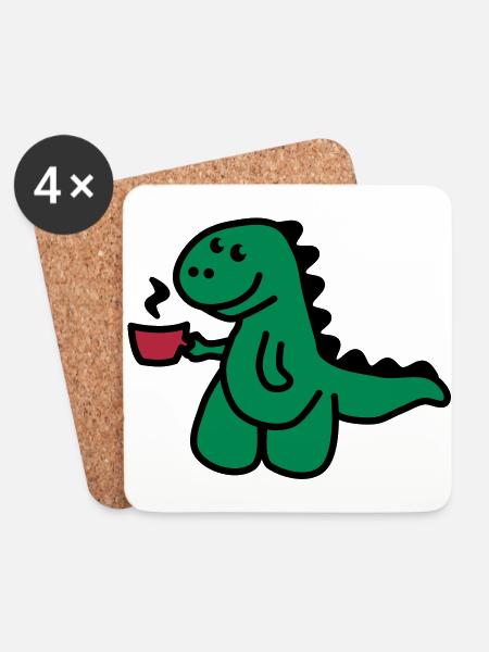 T-Rex liebt seinen Kaffee - Untersetzer (4er-Set) - Weiß