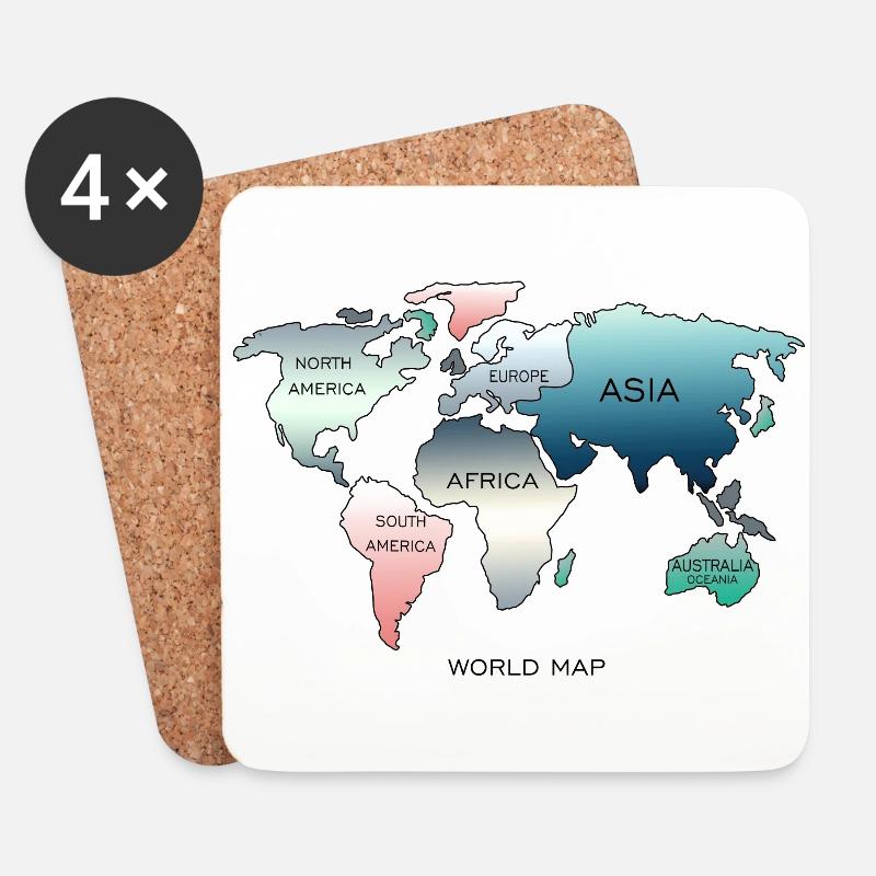 Weltkarte, World Map - Untersetzer (4er-Set) - Weiß