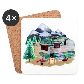 Caravane aquarelle - Dessous de verre (lot de 4) - blanc - Devant