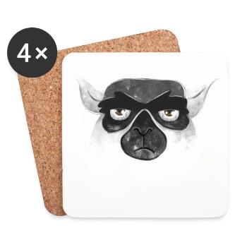 Visage de lémurien malheureux grincheux - Dessous de verre (lot de 4) - blanc - Devant