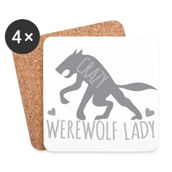 Dame de loup-garou fou avec loup gris - Dessous de verre (lot de 4) - blanc - Devant