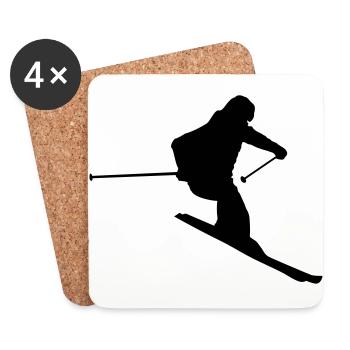 Skiing, Skier - skieur - Dessous de verre (lot de 4) - blanc - Devant