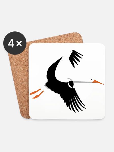 Storch im Flug - Untersetzer (4er-Set) - Weiß