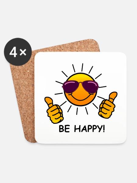 be happy, sun - Coasters (set of 4) - white
