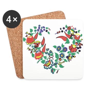 Tablier de cuisine, poivron, couronne florale, coeur, fleurs - Dessous de verre (lot de 4) - blanc - Devant