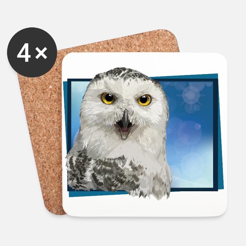 Schneeeule - Untersetzer (4er-Set) - Weiß