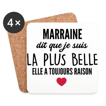 marraine dit que je suis la plus belle - Dessous de verre (lot de 4) - blanc - Devant
