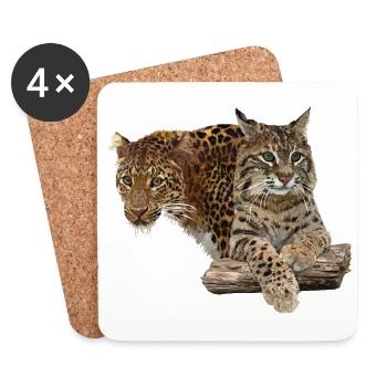 Leopard und Luchs - Untersetzer (4er-Set) - Weiß - Vorne