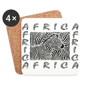 Background with a zebra motif with the text AFRICA - Untersetzer (4er-Set) - Weiß - Vorne