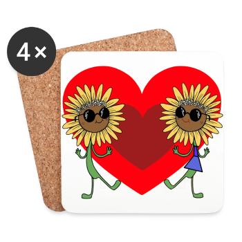 Summer Sunflower Flower Garden Love Flora Couple - Coasters (set of 4) - white - Front