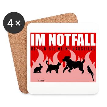 Rette meine Haustiere Notfall Hinweis Tierhalter - Untersetzer (4er-Set) - Weiß - Vorne