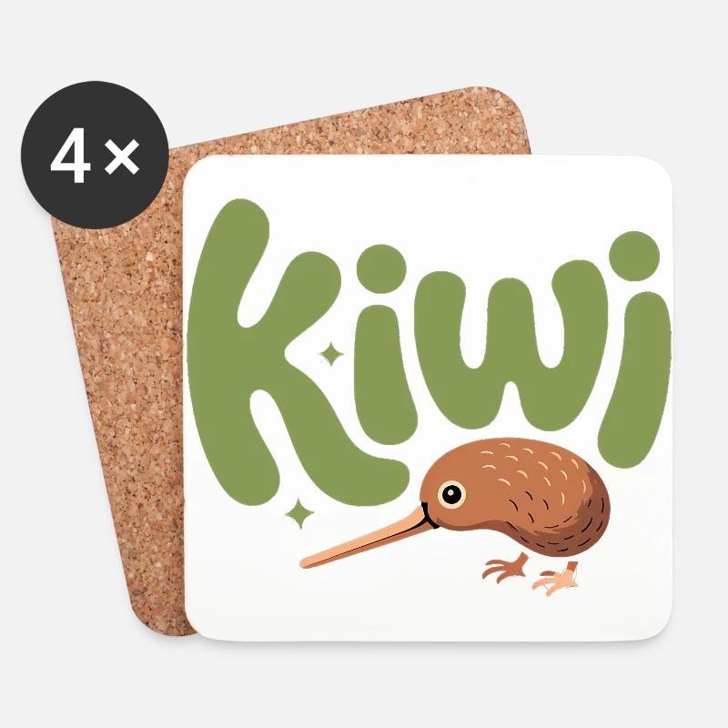Süße Kiwi - Neuseeland Vogel Design - Untersetzer (4er-Set) - Weiß
