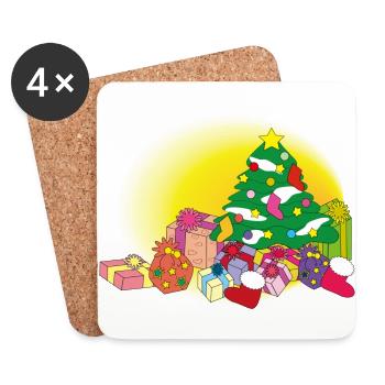 renne hiver père noël chr laid - Dessous de verre (lot de 4) - blanc - Devant
