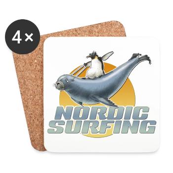 shirt motiv pinguin seelöwe nordic surfing neu - Untersetzer (4er-Set) - Weiß - Vorne