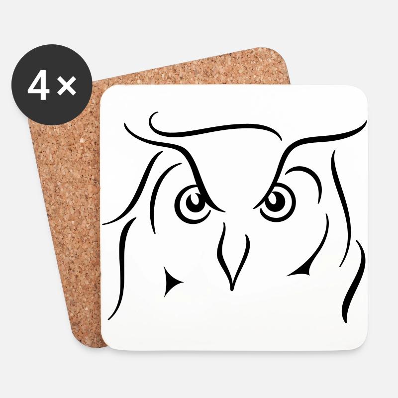 Uhu - Strichzeichnung Geschenkidee Geschenk - Untersetzer (4er-Set) - Weiß