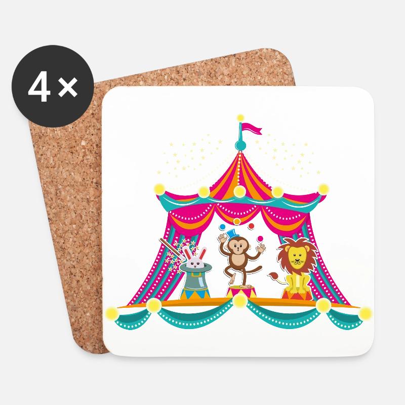 Circus - Monkey Circus - Circus Animals Hare Lion - Coasters (set of 4) - white
