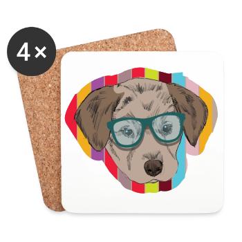 Nerd dog as a hipster with glasses - Coasters (set of 4) - white - Front