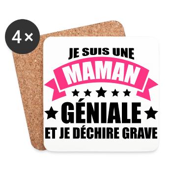 je suis une maman géniale et je déchire grave - Dessous de verre (lot de 4) - blanc - Devant