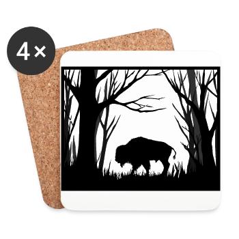 Żubr w lesie, bison in the forest, bison in the forest - Coasters (set of 4) - white - Front