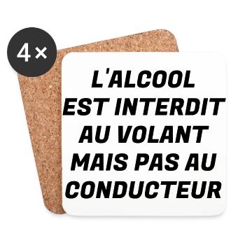 Alcool / Humour / Alcoolo / Alcolo / Apéro / Fête - Dessous de verre (lot de 4) - blanc - Devant