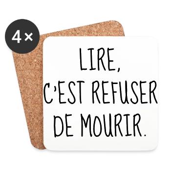 Lire - Lecture - Citation - Humour - Comique - Fun - Dessous de verre (lot de 4) - blanc - Devant