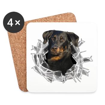 Beauceron im Glasloch - Untersetzer (4er-Set) - Weiß - Vorne