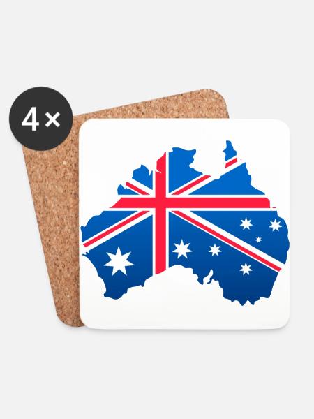 Australische Flagge in Form des Kontinents - Untersetzer (4er-Set) - Weiß