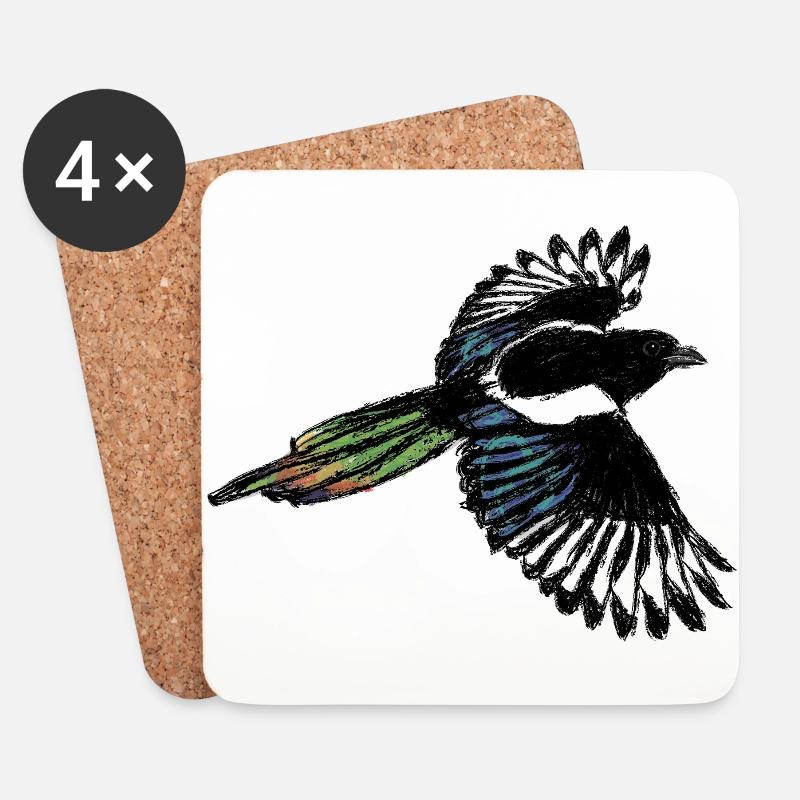 Elster / Magpie Design 2 - Untersetzer (4er-Set) - Weiß