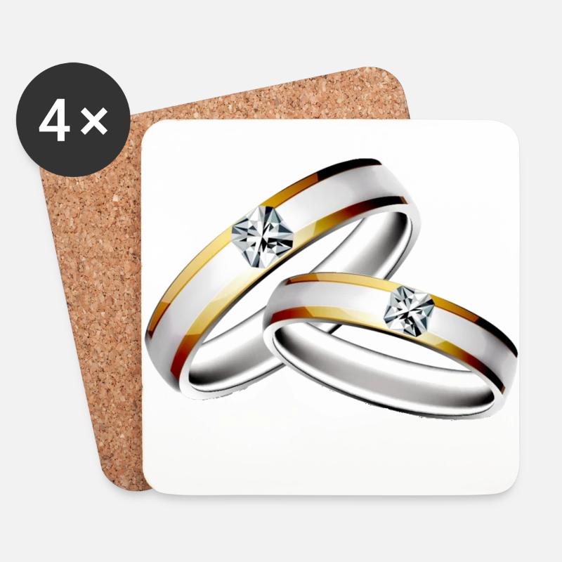 Hochzeit Ehe Junggesellenabend Ringe Verlobung - Untersetzer (4er-Set) - Weiß