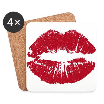 Embrasser la bouche sur le masque facial Corona lèvres - Dessous de verre (lot de 4) - blanc - Devant