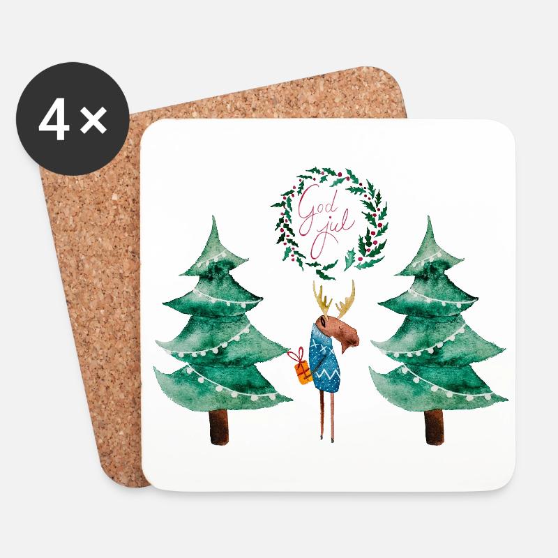 Fröhliche Weihnachten I Elch mit Geschenk - Untersetzer (4er-Set) - Weiß