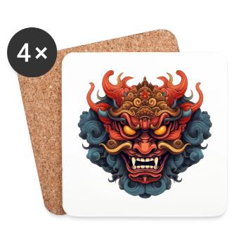 Oni-Maske - Untersetzer (4er-Set) - Weiß - Vorne