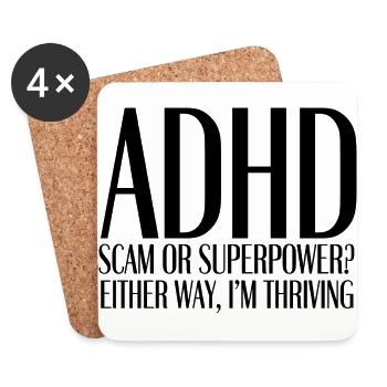 ADHD: Scam or Superpower? - Untersetzer (4er-Set) - Weiß - Vorne