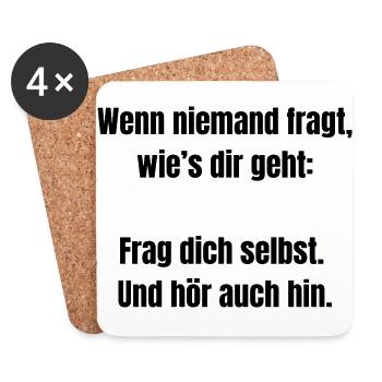 Frag dich selbst – Achtsamkeit Spruch Shirt - Untersetzer (4er-Set) - Weiß - Vorne