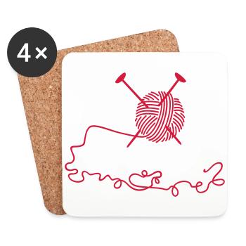 pelote de laine et aiguilles à tricoter / wool n - Dessous de verre (lot de 4) - blanc - Devant