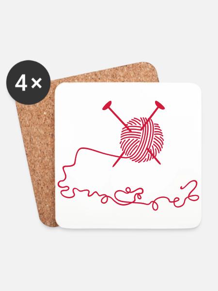 Wollknäuel mit Nadeln / wool n knitting needles ( - Untersetzer (4er-Set) - Weiß