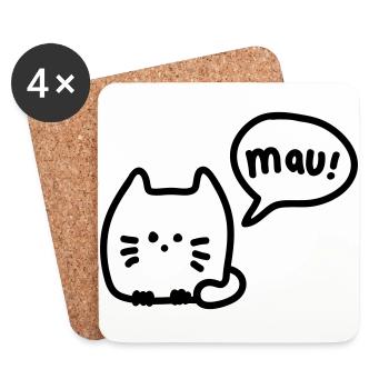 Katze mauzt - line - Untersetzer (4er-Set) - Weiß - Vorne