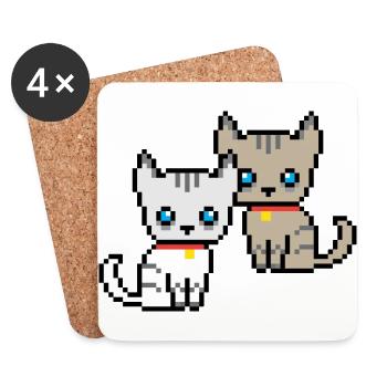 deux chats pixel - Dessous de verre (lot de 4) - blanc - Devant