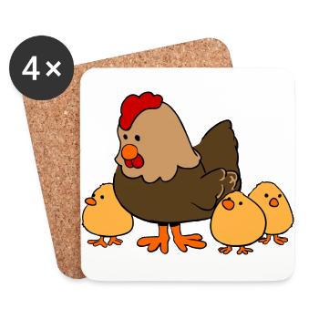 Mama Huhn mit drei Kinder Kücken T-Shirt - Untersetzer (4er-Set) - Weiß - Vorne