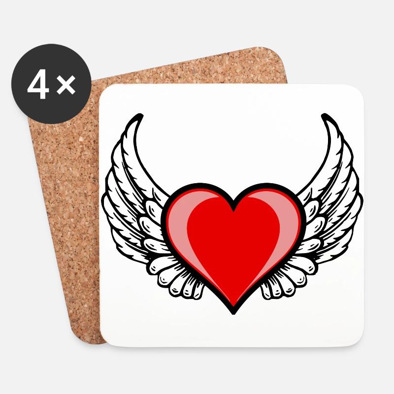 Le coeur ailé - Dessous de verre (lot de 4) - blanc