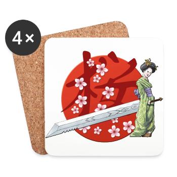 Sakura geisha with sword - Coasters (set of 4) - white - Front