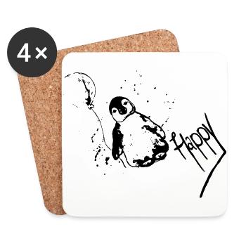 Happy der kleine Pinguin in Schwarz - Untersetzer (4er-Set) - Weiß - Vorne