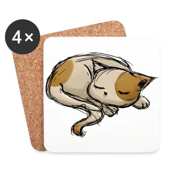 Sleeping cat stroke drawing - Coasters (set of 4) - white - Front