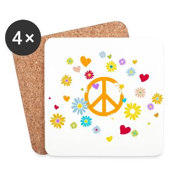 Peace Sign Flower Heart flower power Valentine's Day - Coasters (set of 4) - white - Front