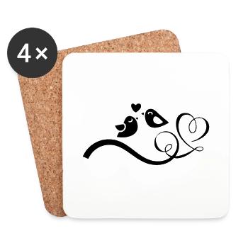 Oiseaux oiseau couple amour - Dessous de verre (lot de 4) - blanc - Devant