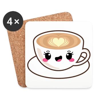 Café cappuccino kawaii - Dessous de verre (lot de 4) - blanc - Devant